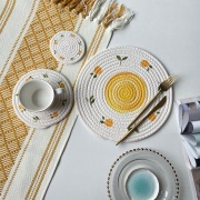 Tấm lót bàn ăn placemat hình tròn bằng sợi cotton dệt thấm nước tốt